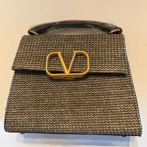 Valentino Garavani Vsling Leather & Woven Khaki Green Mini Bag - NWOT
